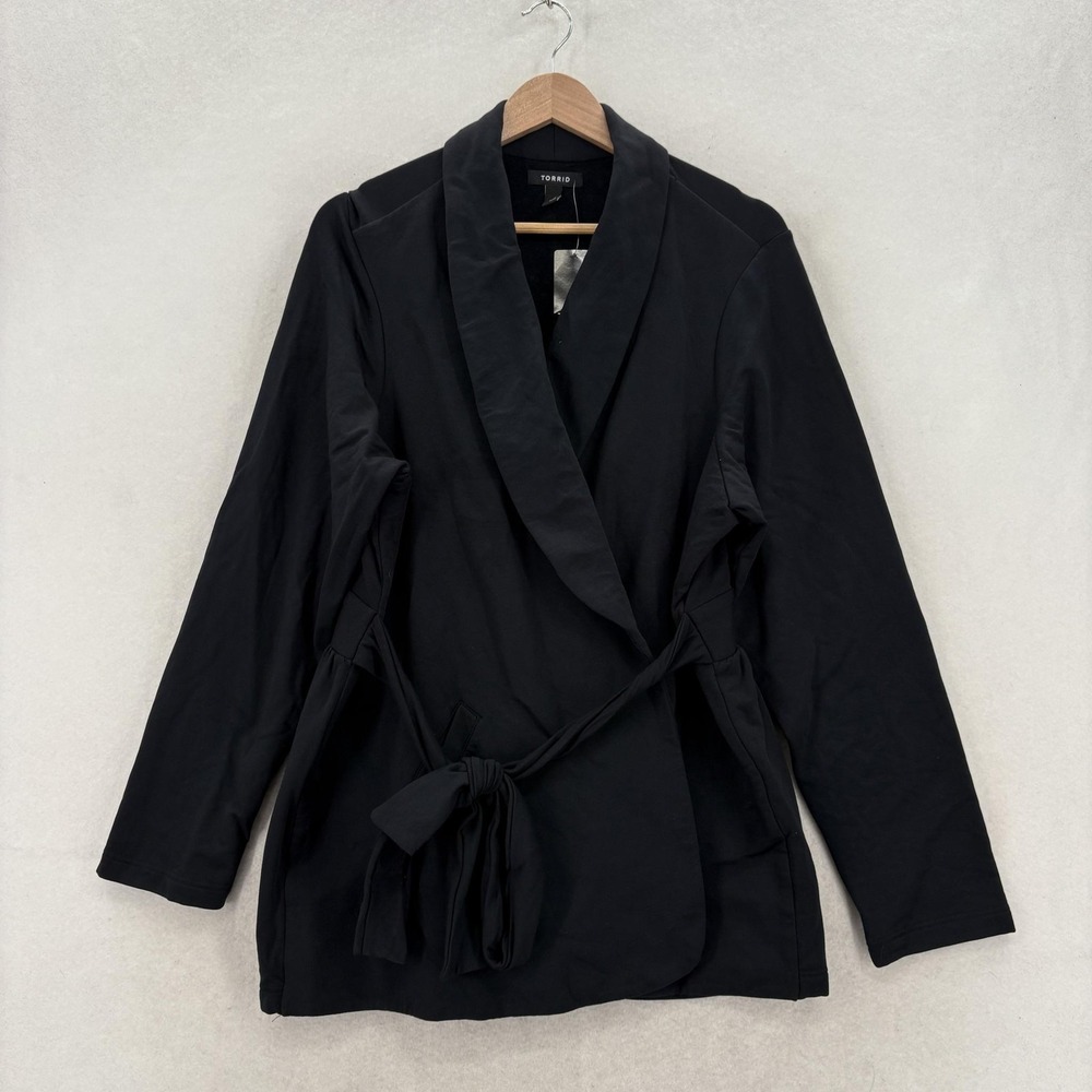 Torrid Knit Tie Waist Blazer Womens 2X Black Shawl Collar Belted Jacket Chic NWT